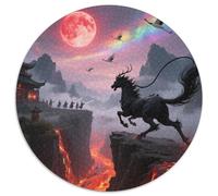 Ink Qilin Treading Flames 1000 Pieces Jigsaw Puzzle 12 Years And Up Round Jigsaw Puzzles Unique Challenge Family Game Stress Reliever Expert Skill Level 1000pcs (67.5x67.5cm)