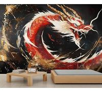 Ink Red Dragon Mural Chinese Dragon Wallpaper Mythological Creature Wall Mural HD Art Decor Photo Living Room Sofa TV Background Personalized Poster (Non-self-Adhesive)