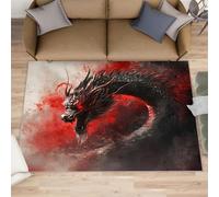 Ink Red Dragon Rugs Living Room 180x240cm Oriental Mythical Animal Area Rugs for Bedroom Dragon Scales Non Slip Printed Carpet for Bedroom Living Room Kitchen