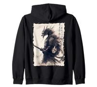 Ink Samurai Dragon Asian Art Mythical Beast Zip Hoodie