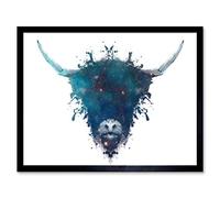 Wee Blue Coo Ink Splat Highland Cow Art Print Framed Poster Wall Decor 12x16 inch