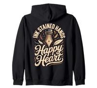 Ink Stained Hands Happy Heart Calligraphy Calligrapher Zip Hoodie