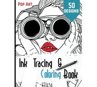 Ink Tracing & Coloring Book: - Pop Art Designs| An Easy and Mindful Activity for Anxiety Relief | Follow Bold Lines and Reveal a Unique illustration | Black Background