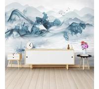Ink Wash Abstract Landscape Small Boat Flying Birds Modern 3D Wallpaper Premium Textured Silk Neutral Tones Material Ideal for Living Room Bedroom-150cm×105cm
