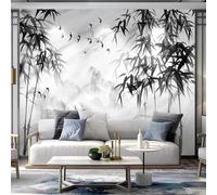 Ink Wash Bamboo Grove Mountain Peaks Animals Flying Birds 3D Wallpaper Luxury Silk Study Dining Feature Sofa Grey Bedroom Living Room Tv Decorative Wall-250cm×170cm