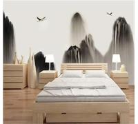 Ink Wash Black and White Mountain Peaks Waterfall Flying Birds 3D Wallpaper Premium Textured Silk Study Dining Living Room Bedroom Sofa TV Wall Easy Install-250cm×170cm