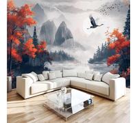 Ink Wash Landscape 3D Photo Wallpaper Non-Woven Wall Mural Zen Wall Mural Decoration Poste Premium Wallpaper Wall Art for Living Room Bedroom W366xH254 12yf270
