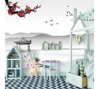 Ink Wash Landscape Lotus Flying Birds Sceneries 3D Wallpaper Premium Textured Silk Study Dining Living Room Bedroom Sofa TV Wall Easy Install-300cm×210cm