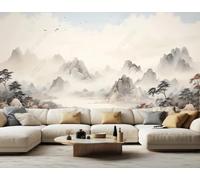Ink Wash Landscape Trees Architecture Flying Birds 3D Wallpaper Luxury Silk Study Dining Feature Sofa Grey Bedroom Living Room Tv Decorative Wall-300cm×210cm