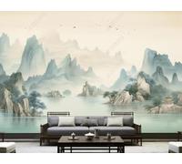 Ink Wash Landscape Trees Architecture Flying Birds 3D Wallpaper Luxury Silk Study Dining Feature Sofa Grey Bedroom Living Room Tv Decorative Wall-400cm×280cm