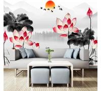 Ink Wash Lotus Flowers Small Fish Flying Birds Sunrise 3D Wallpaper Luxury Home Dining Decor Paste Sofa Living Room The Wall for Bedroom Mural-150cm×105cm