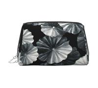 Ink Wash Lotus Printed Leather Portable Cosmetic Bag, Cosmetic Bag with Inner Bag