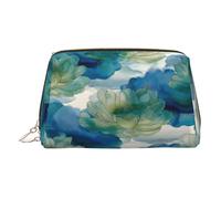 Ink Wash Lotus Ripple Printed Leather Portable Cosmetic Bag, Cosmetic Bag with Inner Bag
