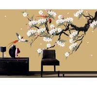 Ink Wash Painting Branches Flowers Flying Birds Art 3D Wallpaper Luxury Silk Study Dining Feature Sofa Grey Bedroom Living Room Tv Decorative Wall-200cm×140cm