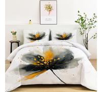 Ink Wash Painting Flowers Elegant Lines Premium Reversible Duvet Set - Printed Bedding - Soft & Hypoallergenic Coverless Duvet - Stylish Double-Sided Design for Bedroom Decor, 180 x 200 cm, Cream