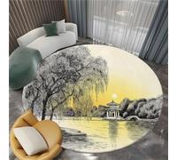 Ink Wash Painting Round Area Rugs 210 cm Beihai Park Sunset Willows Fluffy Circle Area Rug, Crawling Play Circle Carpet Mat for Bedroom Living Room Kitchen Anti-Skid Floormat