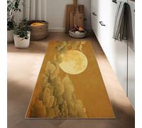 Ink Wash Painting Runner Rug 40 x 120 cm Soft Low Pile Long Carpet Yellow Moon Clouds Hallway Rugs, Print Non Slip Washable Mat for Living Room Entry Hallway Carpet
