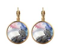 Ink Watercolor Shading Gold Clip On Drop Earrings Non Piercing Dangle Jewelry