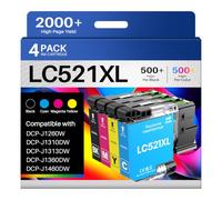 INK4U 4 Pack LC521 Ink Cartridges Replacement for Brother LC-521 | LC 521 Ink Cartridges Compatible with Brother Brother DCP-J1260W DCP-J1310DW DCP-J1313DW DCP-J1360DW DCP-J1460DW
