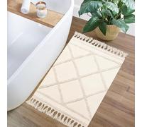 INKAROBOX Boho Beige Tufted Cotton Rug Runner, Rectangular, Washable, Geometric Pattern, High Traffic Areas, Indoor Use (Beige, 60 x 90 cm)