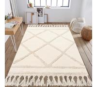 INKAROBOX Boho Beige Tufted Cotton Rug Runner, Rectangular, Washable, Geometric Pattern, High Traffic Areas, Indoor Use (Beige, 120 x 180 cm)