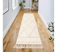 INKAROBOX Boho Beige Tufted Cotton Rug Runner, Rectangular, Washable, Geometric Pattern, High Traffic Areas, Indoor Use
