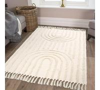 INKAROBOX Cotton Rug with Tassels, Hand Woven, Chic, Boho Rugs, Bath Mat, Kitchen Runner, Farmhouse Cotton, Ideal for Living Room, Bedroom etc. (Beige Rainbow, 120 x 180 cm)