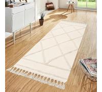 INKAROBOX Rug Runner Hallway, Boho Beige Tufted Cotton Rug with Woven Tassels, Washable Rug for Bathroom Kitchen Living Room Bedroom Hallway Dining Room (Beige, 60 x 130 cm)