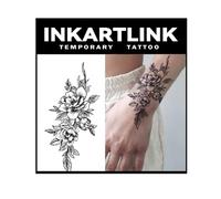 INKARTLINK Tattoo Tech, 2 Sheets Large Semi Permanent Tattoo, Adult Art Design Temporary Tattoos, Lasts 1-2 Weeks, Waterproof, Realistic Look, No Adhesive, No Reflection (Peony Plain Flower Design)