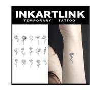 INKARTLINK Tattoo Tech, 9 Design/1 Sheet Small Semi Permanent Tattoo, Temporary Tattoos, Last 1-2 Weeks, Waterproof, Realistic Look, No Adhesive, No Reflection (2×3inch Flower)