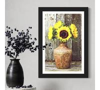 INKati Golden Sunflowers in Rustic Vase / 40x60cm Premium 100% Cotton Wall Art/Medium-Large Size Fine Art Supplied Rolled and Frameless