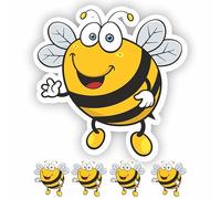 INKati Happy Bee Collection - 4-Pack of Exclusive Large Vinyl Sticker Decals for Luggage, Car Bumpers and Laptops - Durable and Weatherproof Gloss Finish with Removable Adhesive (Design A 4-Pack)