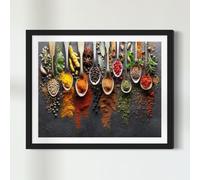 INKati Spice Spoons - Culinary Art on Black / 40x50cm Premium 100% Cotton Wall Art/Medium-Large Size Fine Art Supplied Rolled and Frameless
