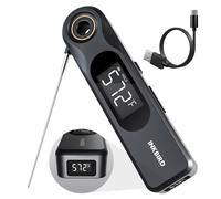 INKBIRD Dual Screen Display 0.5 Sec Rechargeable Instant Read Meat Thermometer for Cooking and BBQ, Professional 1.8mm Ultra-Fine Probe IP65 Waterproof Kitchen Thermometer with Magnets, Gill Smoker