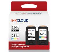 INKCLOUD Compatible Ink Cartridges Replacement for Canon PG-260 XL CL-261 XL 260XL 261XL Combo Pack for Canon TS5320 TS6420 TR7020 All in One Wireless Printer (1 Black,1 Tri-Color, 2Pack)