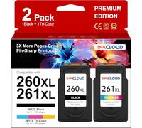 INKCLOUD Compatible Ink Cartridges Replacement for Canon PG-260 XL CL-261 XL 260XL 261XL Combo Pack for Canon TS5320 TS6420 TR7020 All in One Wireless Printer (1 Black,1 Tri-Color, 2Pack)