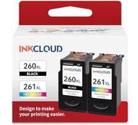 INKCLOUD Ink Cartridges Replacement for Canon 260XL 261XL 260 XL 261 XL PG-260 XL CL-261 XL Combo Pack Work with Canon TS5320 TS6420 TR7020 All in One Wireless Printer (1 Black,1 Tri-Color, 2Pack)