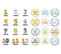 Inkdotpot 12 Month Baby Milestone Sticker Boy/Girl-Monthly Milestone Round Stickers, Record Newborn’s First Year Infant Baby Photo Props (Cute), 24 Count-4 Inches