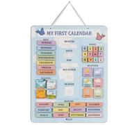 Inkdotpot My First Calendar Board For Kids, Preschool Wall Hanging Month/Date/Day/Weather/Season (42 Pieces); Classroom Learning Calendar Board, 14.5 x 11.5 inches-Light Blue