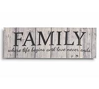 Inkdotpot Stretched Canvas Quotes Wall Art Decor, Family Where Life Begins And Love Never Ends Wall Decor- 6 x 17 Rustic Wall Art Sign- Farmhouse Decor Faux Plaque Sign