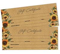 Inkdotpot Sunflower Rustic Kraft Blank Gift Certificates Cards Vouchers for Holiday, Birthday, Small Business, Restaurant, Spa Beauty Hair Salon, Wedding Bridal 45 Gift DIY Coupons - 8.5” x 3.5”