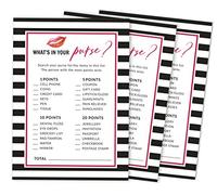 Inkdotpot Wedding Shower Bachelorette Party Bulk Activity Game Cards Whats In Your Purse Bridal Shower Game 50-Pack Striped kiss the miss good bye