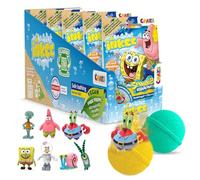 INKEE Spongebob Squarepants 5 Pack Children's Bath Bombs with Surprise - Spongebob Collectable Figurines - 5X 80g Bubble Gum and jojoba Oil Flavoured Bath Balls, Turquoise or Yellow