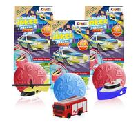 INKEE Surprise Bath Bomb Rescue Crew Bundle of 3 - 3×100g Watermelon Fragrance Kids Bath Bomb Set with Collectible Vehicle - Red or Blue Foam