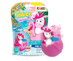 INKEE Surprise Unicorn Beach Unicorn Bath Bomb with Surprise, Bath Bomb with Unicorn Figure, Pop Corn Aroma, Dermatologically Tested, Pack of 1