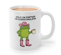 Inkely Funny Overstimulated Frog Mug, Fun Frog Gifts for Women and Men, 11oz White Ceramic Coffee Mug