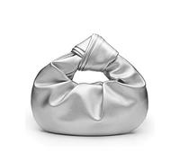 Inkfew Women's Wrinkled PU Leather Cloud Shape Knotted Handbag Y2K Dumpling Hobo Clutch Purse for Party Shopping Prom Wedding, Silver