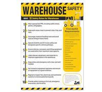 Inkfonts Warehouse Safety Poster, 18" x 24", OSHA-Compliant, Yellow, Laminated, Waterproof, Tear-Resistant, Informative Style, Ideal for Warehouse, Industrial, Office, Warning, Safety Uses
