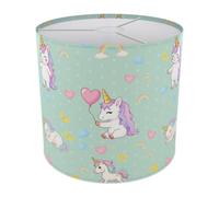 InkForge Mint Unicorn Dreams Lampshade - Ceiling Pendant Shade, Fabric Drum Light Shade for Kids Bedroom & Nursery Decor, 20cm x 18.5cm