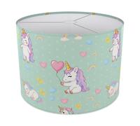 InkForge Mint Unicorn Dreams Lampshade - Ceiling Pendant Shade, Fabric Drum Light Shade for Kids Bedroom & Nursery Decor, 30cm x 21cm